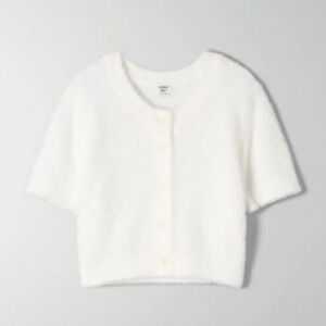 Aritzia Sunday Best Fuzzy Soft Cropped Effie Cardigan Short  Sleeve White Small